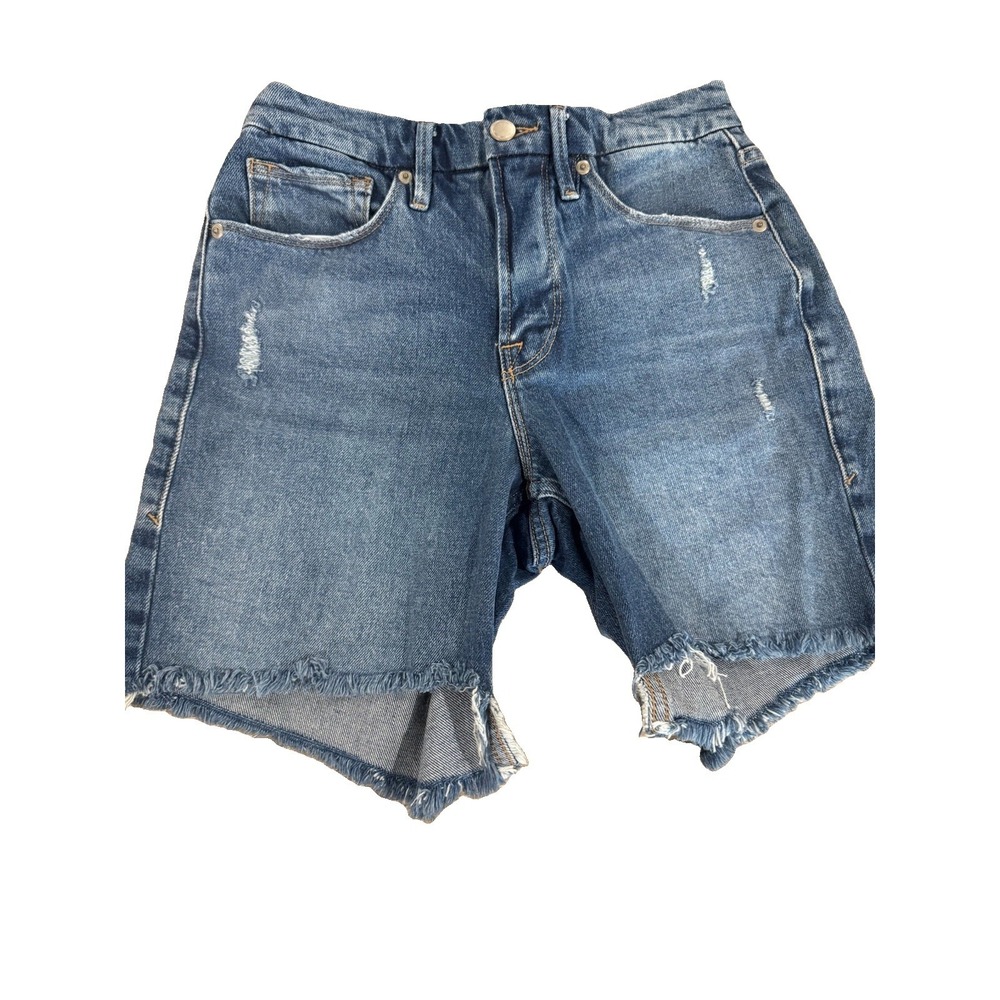 Good American Distressed Denim Cutoff Shorts Size 0/25 High Rise Frayed Hem